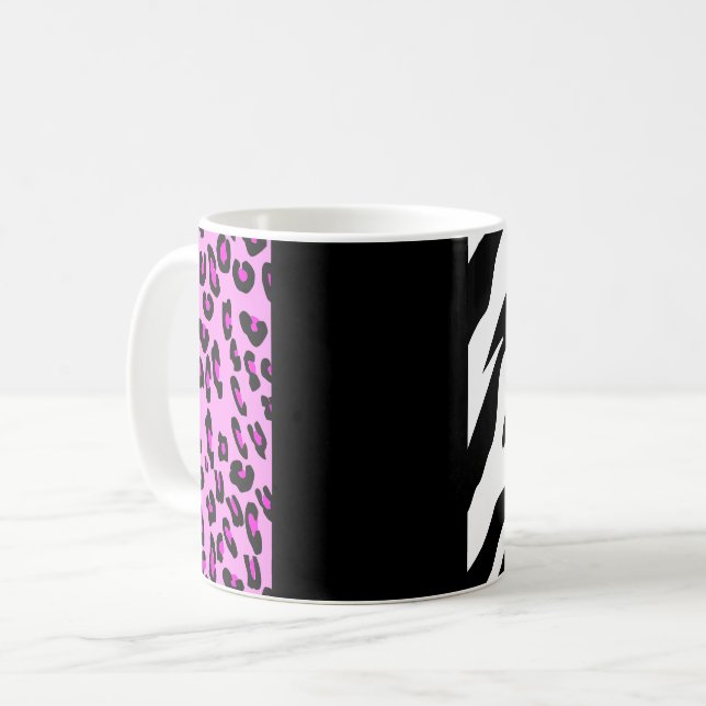Leopard Print, Zebra Print, Animal Print, Pink Coffee Mug (Front Left)