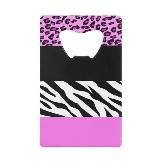 Leopard Print, Zebra Print, Animal Print, Pink Credit Card Bottle Opener (Front)