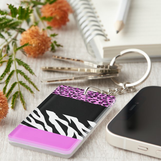 Leopard Print, Zebra Print, Animal Print, Pink Keychain (Front Right)