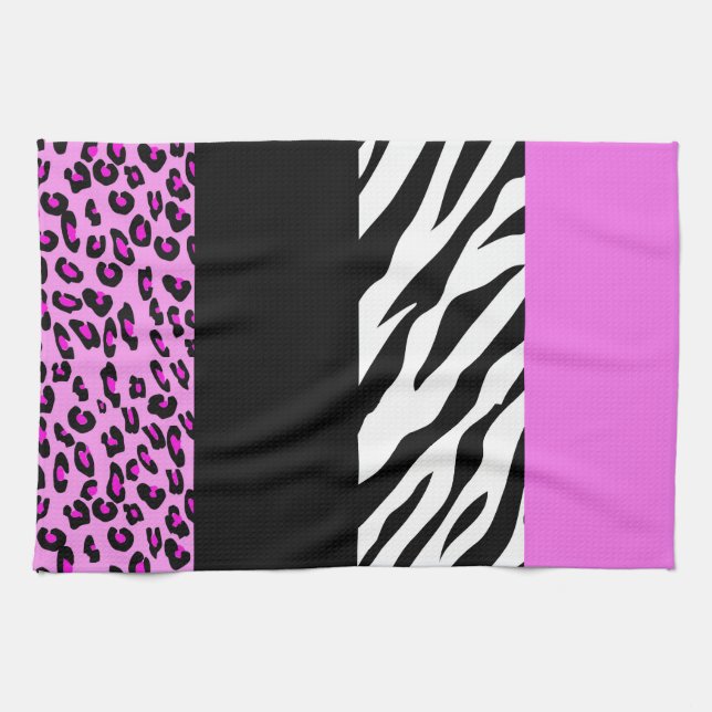 Leopard Print, Zebra Print, Animal Print, Pink Kitchen Towel (Horizontal)