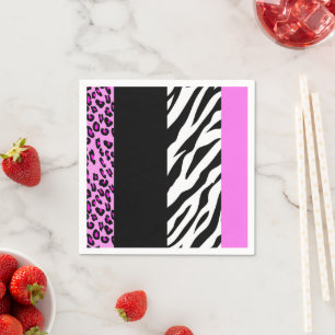 Leopard Print, Zebra Print, Animal Print, Pink Napkin