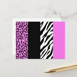 Leopard Print, Zebra Print, Animal Print, Pink Postcard