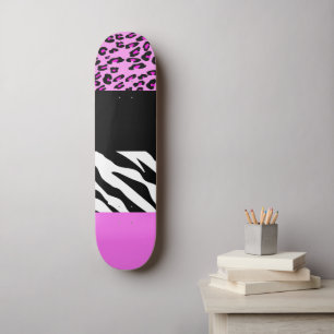 Leopard Print, Zebra Print, Animal Print, Pink Skateboard