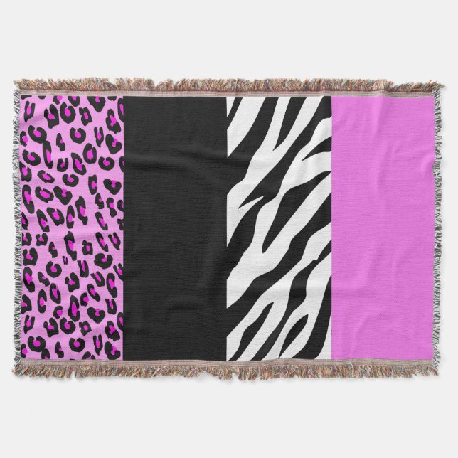 Leopard Print, Zebra Print, Animal Print, Pink Throw Blanket (Front)