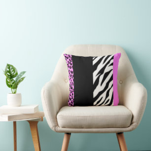 Leopard Print, Zebra Print, Animal Print, Pink Throw Pillow