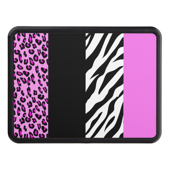 Leopard Print, Zebra Print, Animal Print, Pink Trailer Hitch Cover (Front)