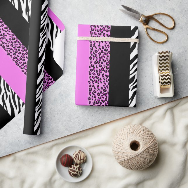 Leopard Print, Zebra Print, Animal Print, Pink Wrapping Paper (Crafts)