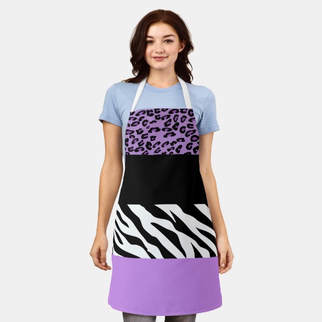 Leopard Print, Zebra Print, Animal Print, Purple Apron (Worn)