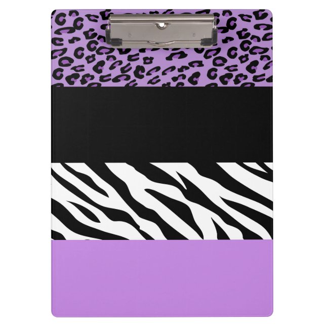 Leopard Print, Zebra Print, Animal Print, Purple Clipboard (Front)