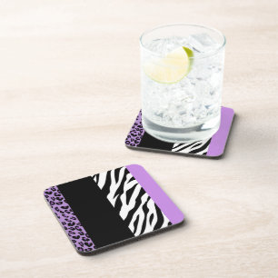 Leopard Print, Zebra Print, Animal Print, Purple Coaster