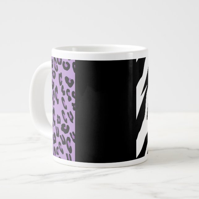 Leopard Print, Zebra Print, Animal Print, Purple Large Coffee Mug (Front Left)