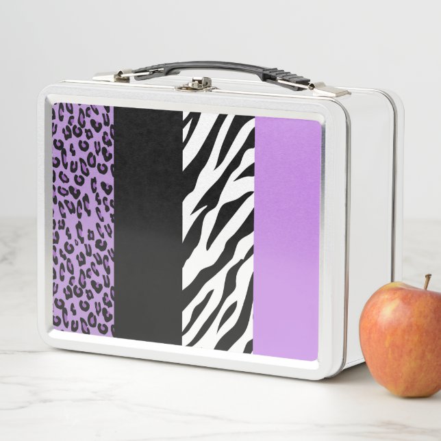 Leopard Print, Zebra Print, Animal Print, Purple Metal Lunch Box (In Situ)