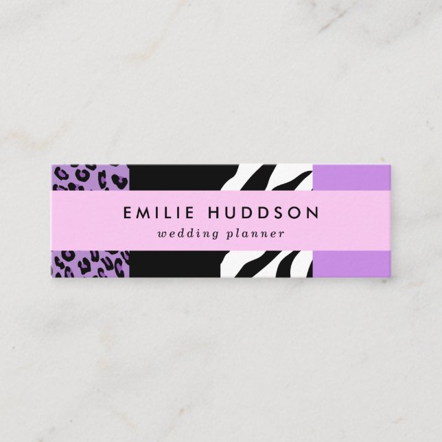 Leopard Print, Zebra Print, Animal Print, Purple Mini Business Card (Front)