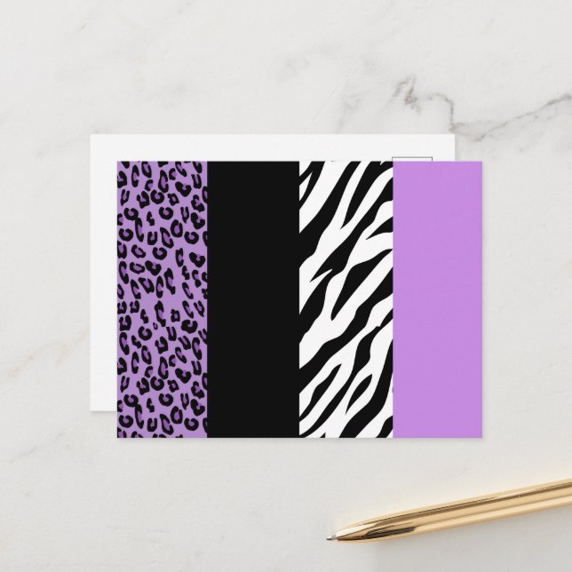 Leopard Print, Zebra Print, Animal Print, Purple Postcard (Front/Back In Situ)