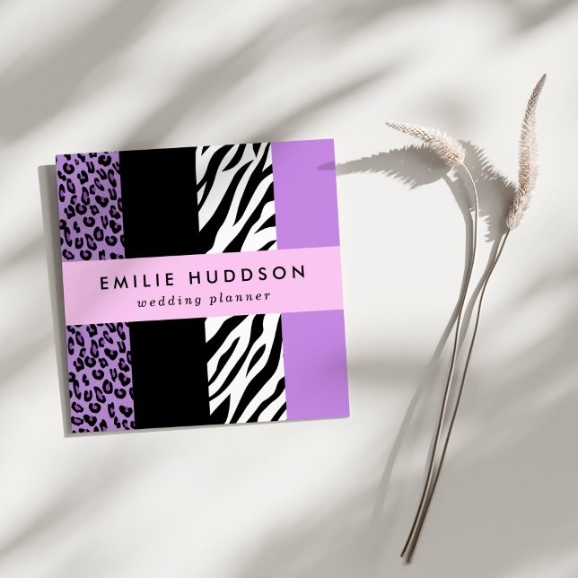 Leopard Print, Zebra Print, Animal Print, Purple Square Business Card (Creator Uploaded)