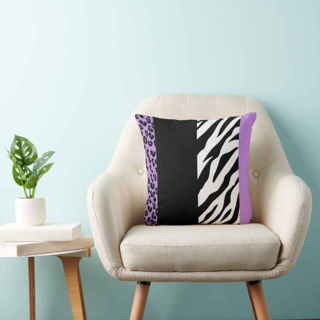 Leopard Print, Zebra Print, Animal Print, Purple Throw Pillow (Chair)