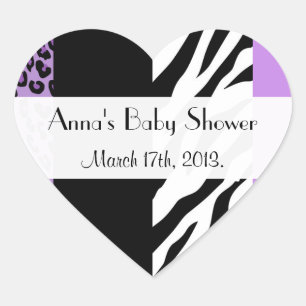Leopard Print, Zebra Print, Baby Shower Heart Sticker