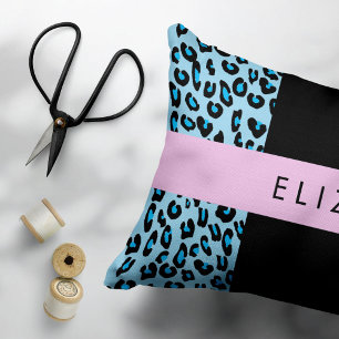 Leopard Print, Zebra Print, Blue, Your Name Accent Pillow