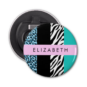 Leopard Print, Zebra Print, Blue, Your Name Bottle Opener