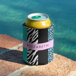 Leopard Print, Zebra Print, Blue, Your Name Can Cooler