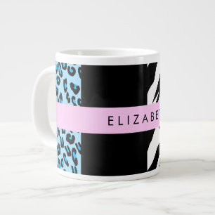 Leopard Print, Zebra Print, Blue, Your Name Large Coffee Mug