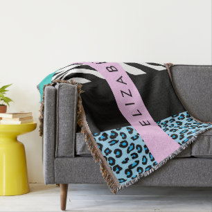 Leopard Print, Zebra Print, Blue, Your Name Throw Blanket