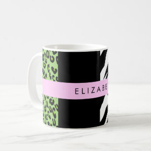 Leopard Print, Zebra Print, Green, Your Name Coffee Mug