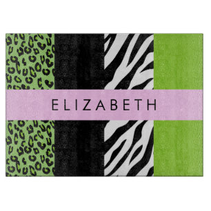 Leopard Print, Zebra Print, Green, Your Name Cutting Board