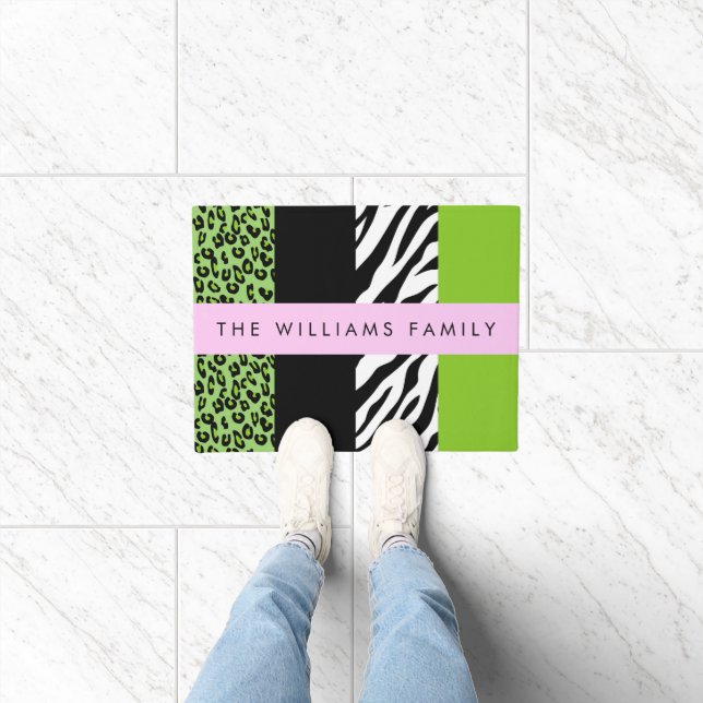 Leopard Print, Zebra Print, Green, Your Name Doormat (Indoor)
