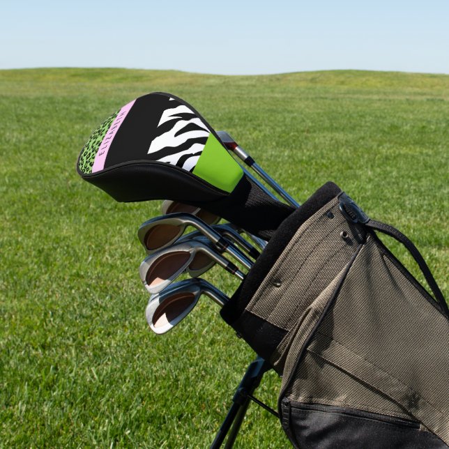 Leopard Print, Zebra Print, Green, Your Name Golf Head Cover (In Situ)