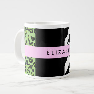 Leopard Print, Zebra Print, Green, Your Name Large Coffee Mug