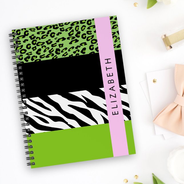Leopard Print, Zebra Print, Green, Your Name Notebook (Creator Uploaded)