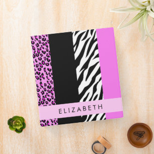 Leopard Print, Zebra Print, Pink, Your Name Binder