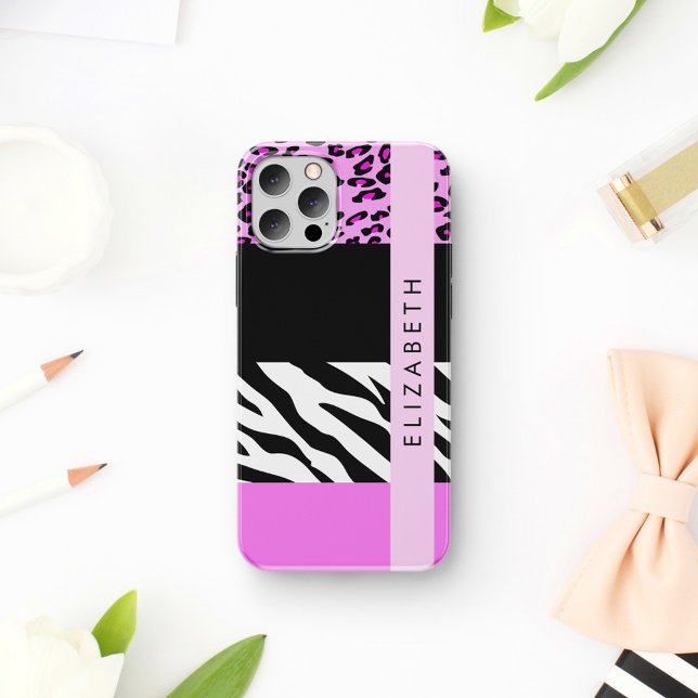 Leopard Print, Zebra Print, Pink, Your Name Case-Mate iPhone Case (Creator Uploaded)