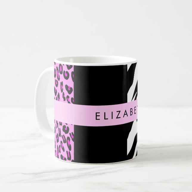 Leopard Print, Zebra Print, Pink, Your Name Coffee Mug (Front Left)