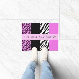Leopard Print, Zebra Print, Pink, Your Name Doormat