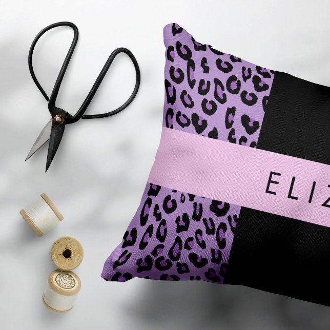 Leopard Print, Zebra Print, Purple, Your Name Accent Pillow (Creator Uploaded)