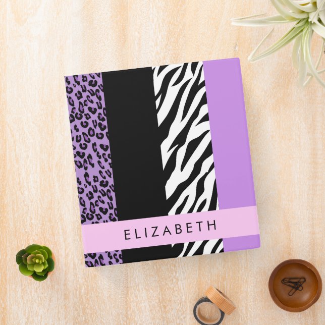 Leopard Print, Zebra Print, Purple, Your Name Binder (In Situ)