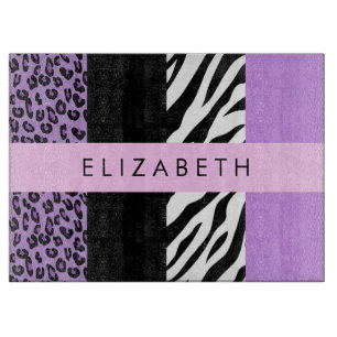 Leopard Print, Zebra Print, Purple, Your Name Cutting Board