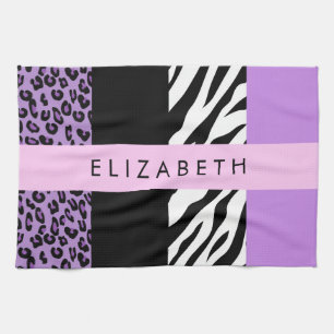Leopard Print, Zebra Print, Purple, Your Name Kitchen Towel