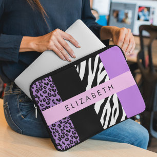 Leopard Print, Zebra Print, Purple, Your Name Laptop Sleeve