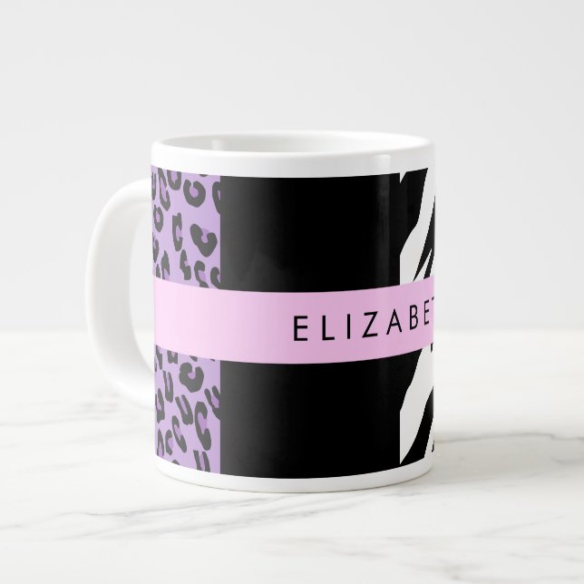 Leopard Print, Zebra Print, Purple, Your Name Large Coffee Mug (Front Left)