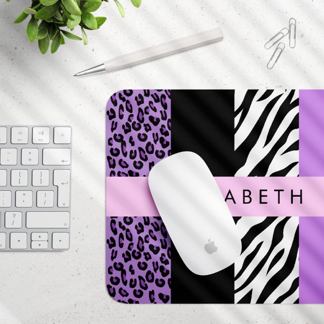 Leopard Print, Zebra Print, Purple, Your Name Mouse Pad (Creator Uploaded)
