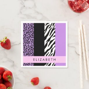 Leopard Print, Zebra Print, Purple, Your Name Napkin