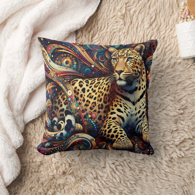 Leopard Pulse: Vibrant Jungle Delight Throw Pillow (Blanket)