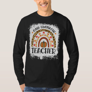 Leopard Pumpkin Fall Rainbow One Thankful Teacher T-Shirt