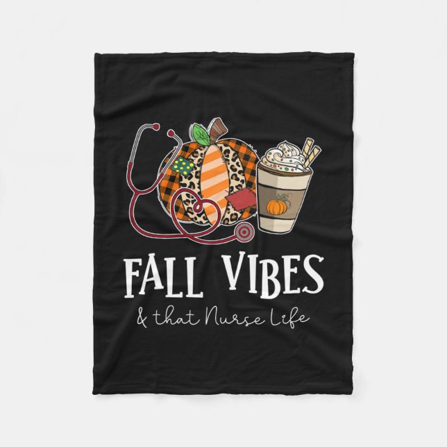 Leopard Pumpkin Fall Vibes And That Nurse Life  Fleece Blanket (Front)