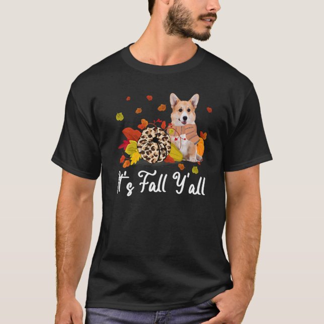 Leopard Pumpkin Falling It's Fall Y'all Yellow Cor T-Shirt (Front)