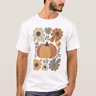 Leopard Pumpkin Floral Retro Fall Retro Autumn Vib T-Shirt