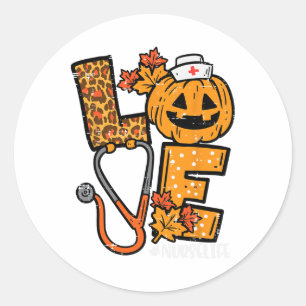 Leopard Pumpkin Nurse Halloween Costume Fall Scrub Classic Round Sticker